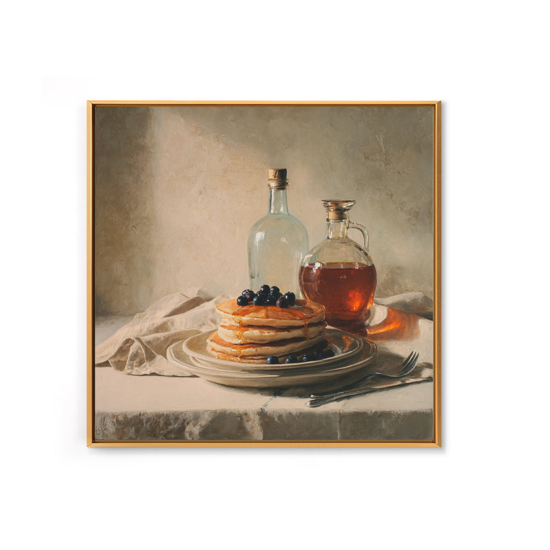 Blueberry Pancakes Still Life Framed Canvas Print, Bed and Breakfast Art, Gallery Decor, Living Room Decor, Fine Art, BAB-1x1-32