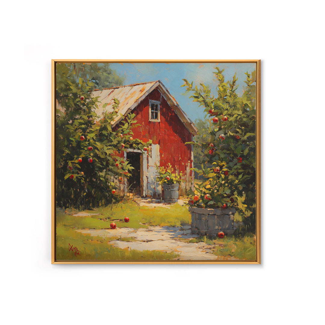 Apple Orchard Scene Framed Canvas Print, Bed and Breakfast Art, Boho Decor, Living Room Decor, Oil Painting, BAB-1x1-37