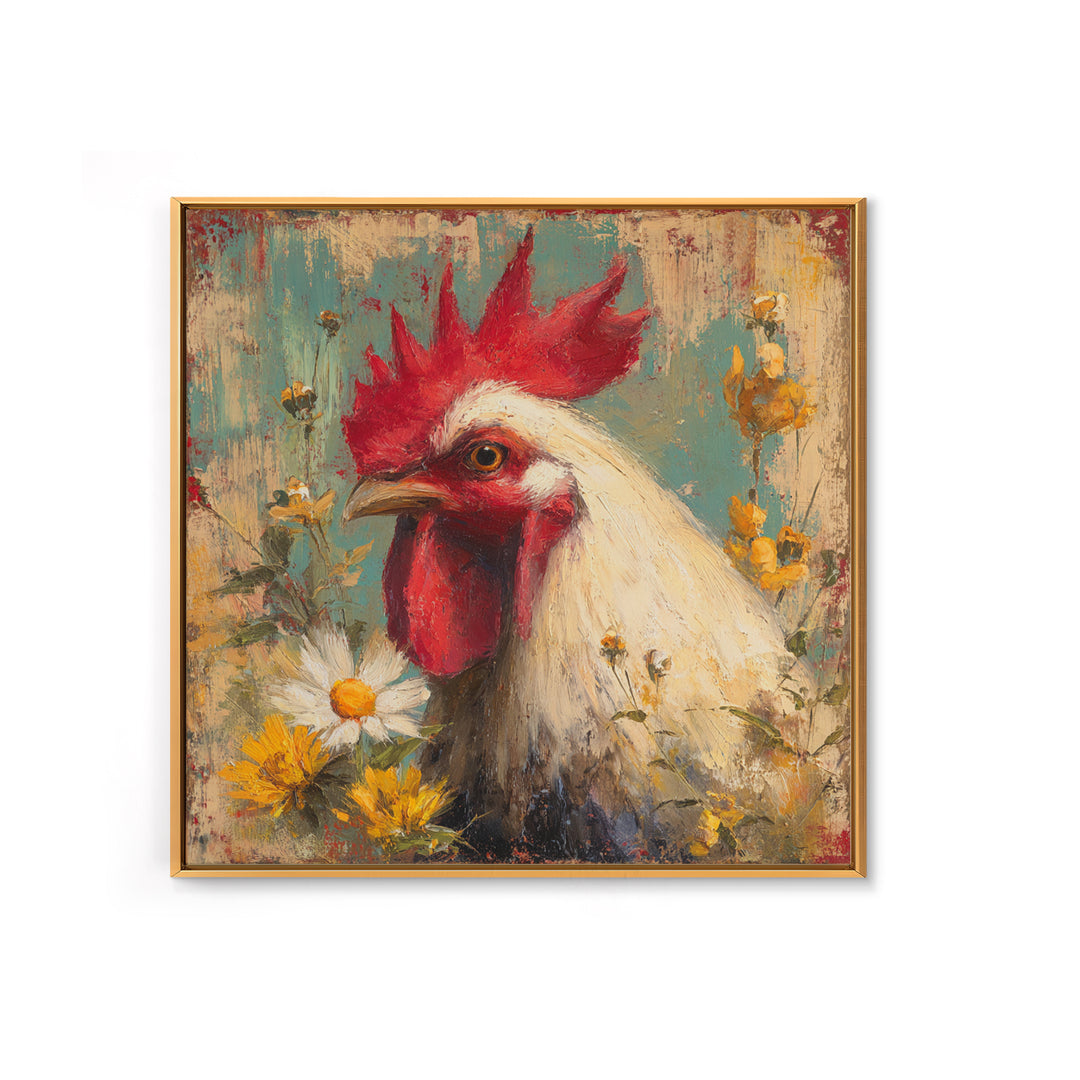 Rooster and Wildflower Country Portrait Canvas Print, Bed and Breakfast Art, Farmhouse Wall Decor, Living Room Decor, BAB-1x1-43