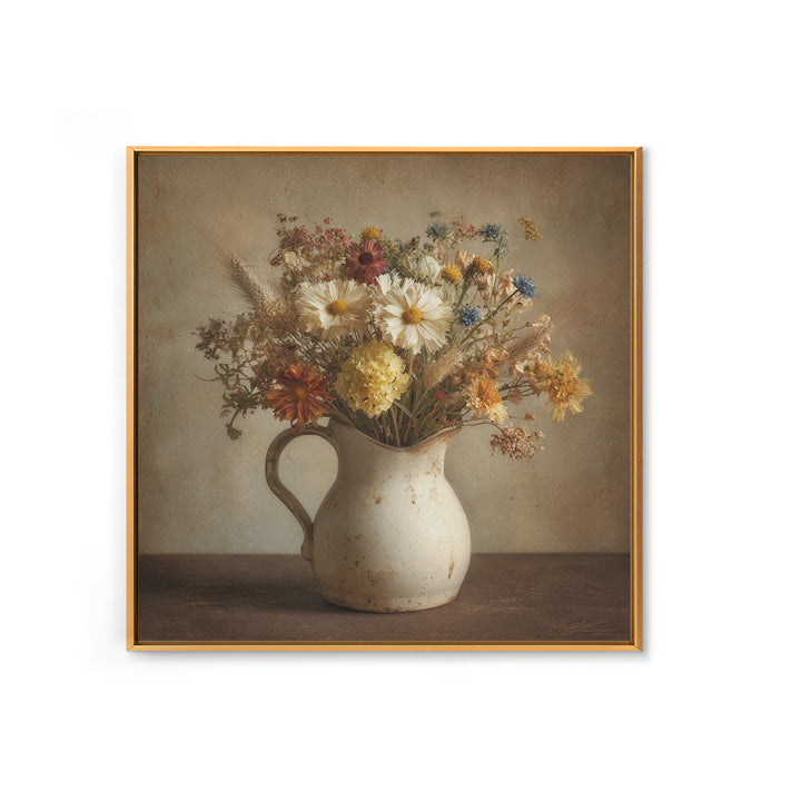 Country Wildflowers in a Chipped Ceramic Pitcher Canvas Print, Bed and Breakfast Art, Room Decor, Living Room Decor, BAB-1x1-49