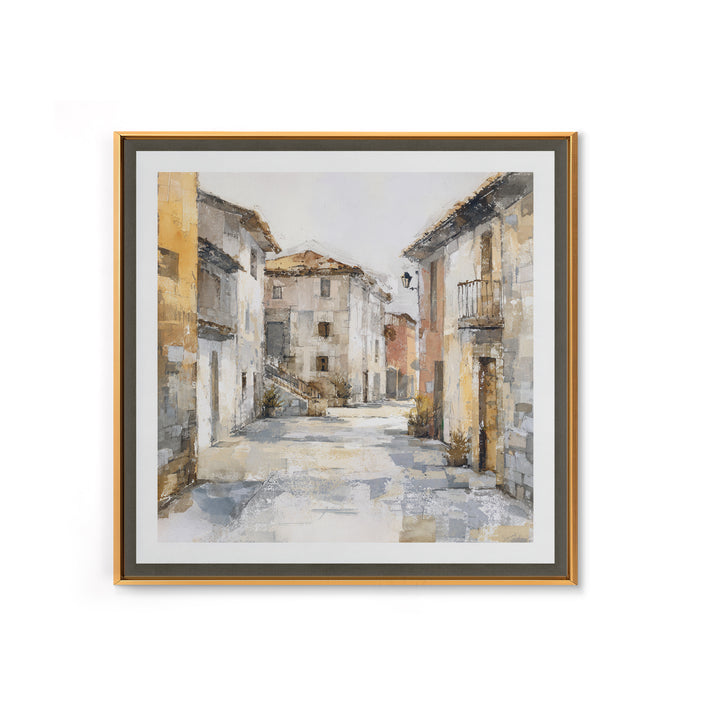 Soft Watercolor Village Street at Dawn Canvas Print, Bed and Breakfast Art, Fine Art Print, Living Room Decor, Fine Art, BAB-1x1-5