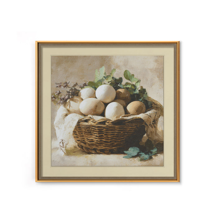 Fresh Eggs in a Woven Basket with Canvas Print, Bed and Breakfast Art, Bedroom Art, Living Room Decor, Oil Painting, BAB-1x1-54