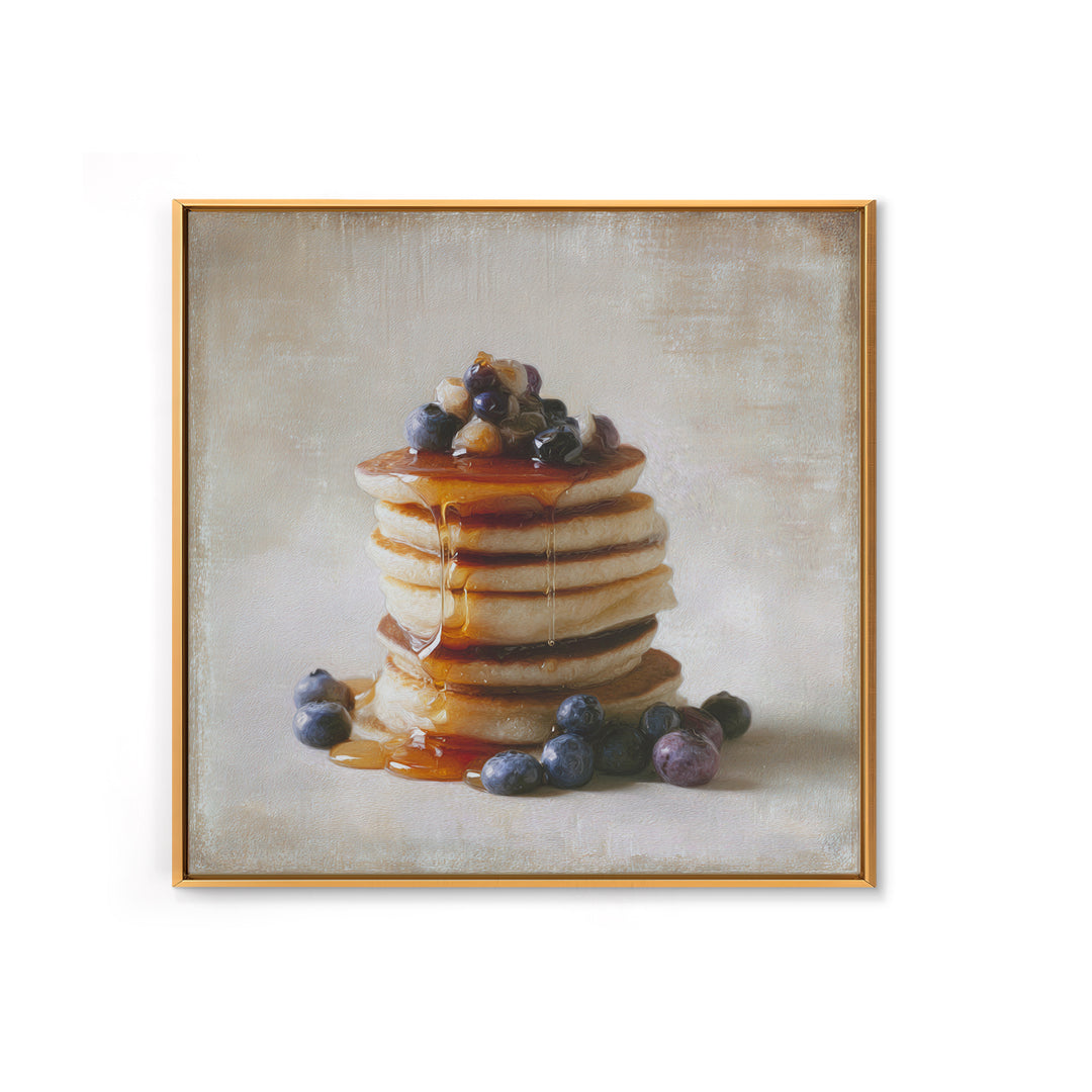 Blueberry Pancakes Still Life Framed Canvas Print, Bed and Breakfast Art, Abstract Art, Living Room Decor, Fine Art, BAB-1x1-56