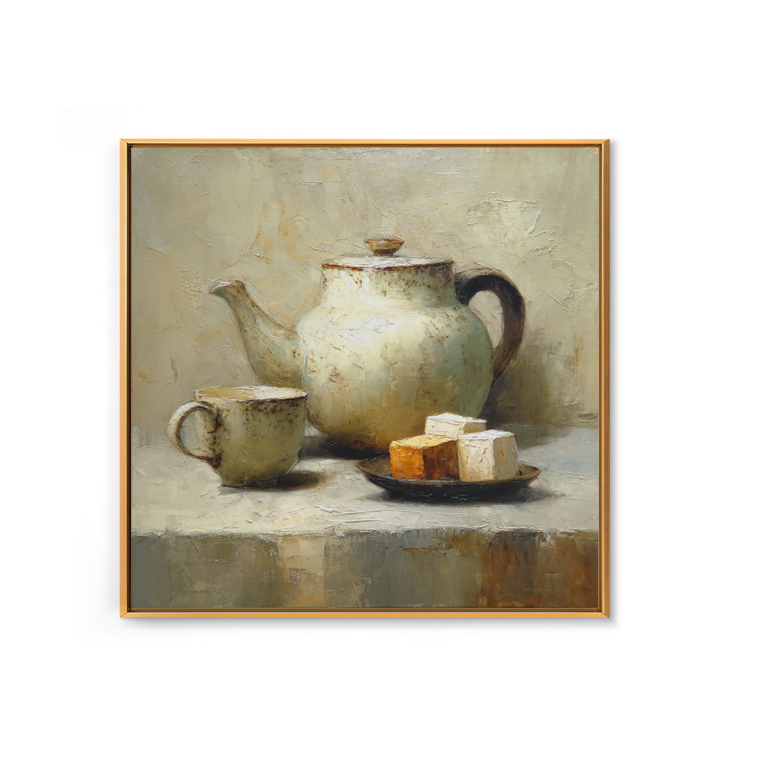 Porcelain Teapot and Scones Canvas Print, Bed and Breakfast Art, Bedroom Wall Decor, Living Room Decor, Fine Art, BAB-1x1-60