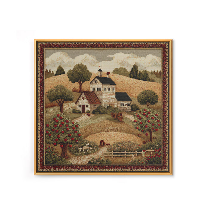 Apple Orchard Scene Framed Canvas Print, Bed and Breakfast Art, Boho Decor, Living Room Decor, Oil Painting, BAB-1x1-61
