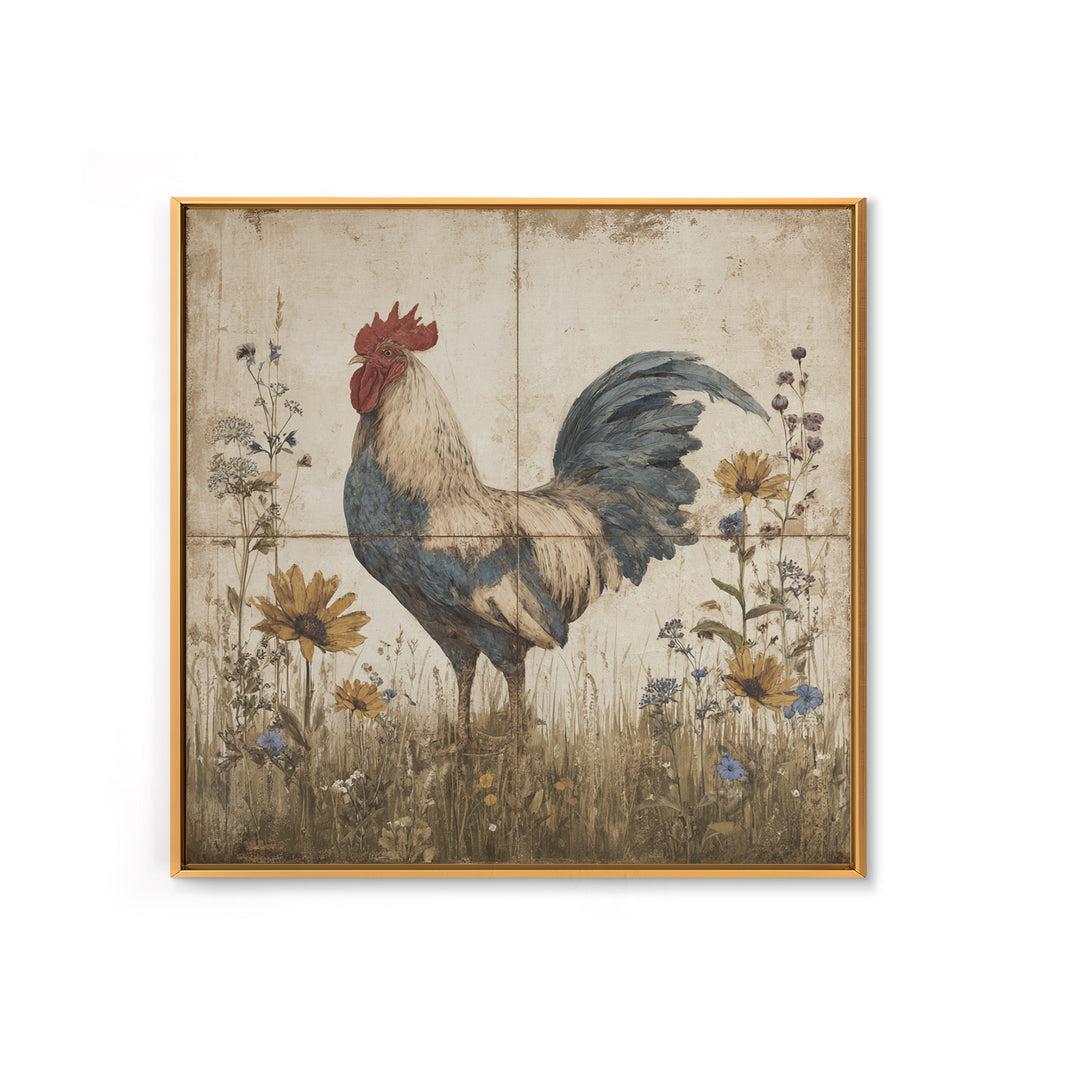 Rooster and Wildflower Country Portrait Canvas Print, Bed and Breakfast Art, Modern Decor, Living Room Decor, BAB-1x1-67
