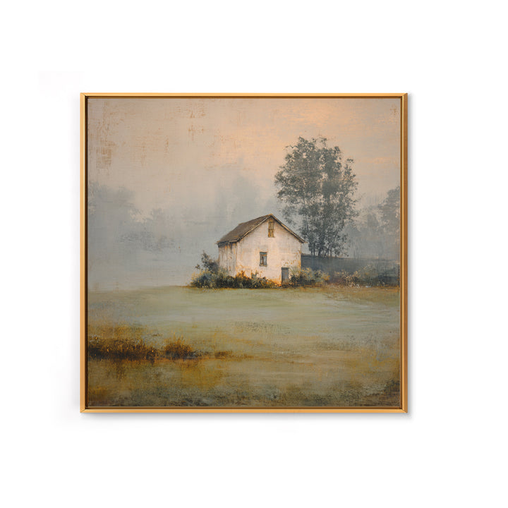 Old Farmhouse Landscape Framed Canvas Print, Bed and Breakfast Art, Wood Wall Art, Living Room Decor, Oil Painting, BAB-1x1-7