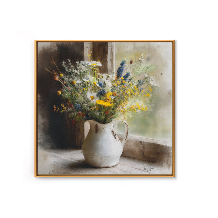 Country Wildflowers in a Chipped Ceramic Pitcher Canvas Print, Bed and Breakfast Art, Home Decor, Living Room Decor, BAB-1x1-73