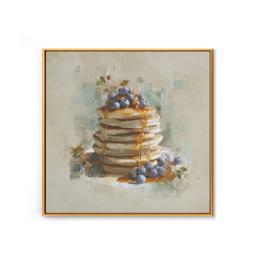 Blueberry Pancakes Still Life Framed Canvas Print, Bed and Breakfast Art, Printable, Living Room Decor, Fine Art, BAB-1x1-8