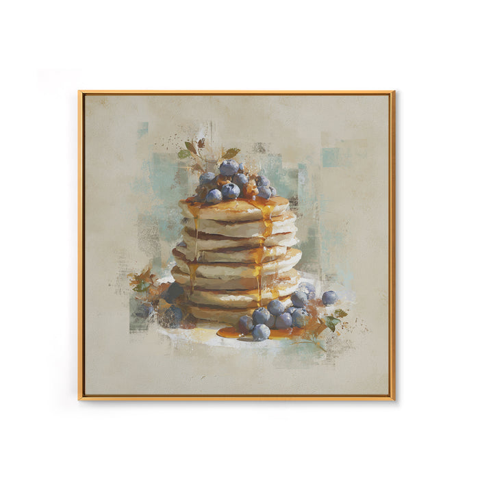 Blueberry Pancakes Still Life Framed Canvas Print, Bed and Breakfast Art, Printable, Living Room Decor, Fine Art, BAB-1x1-8