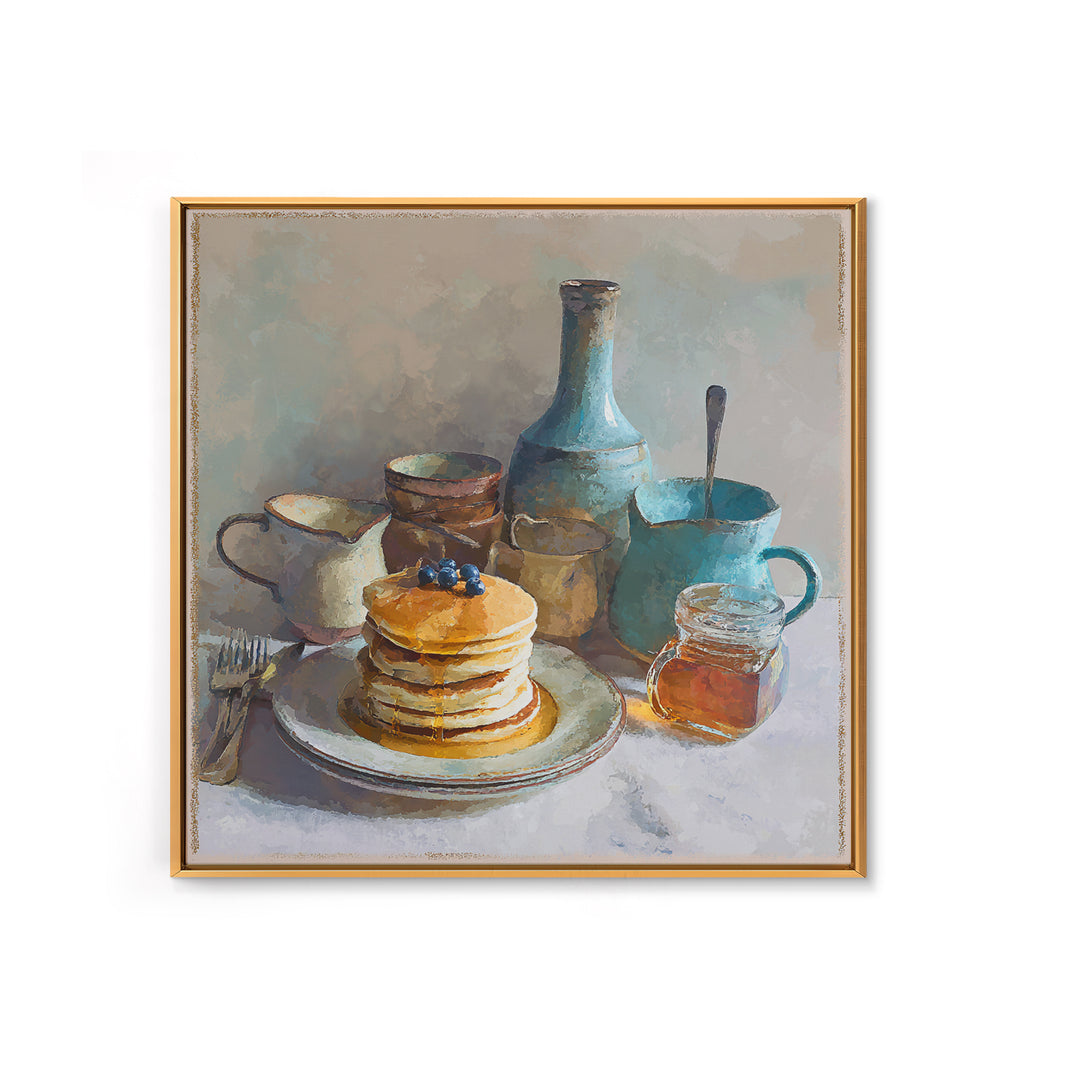 Blueberry Pancakes Still Life Framed Canvas Print, Bed and Breakfast Art, Fine Art Print, Living Room Decor, Fine Art, BAB-1x1-80