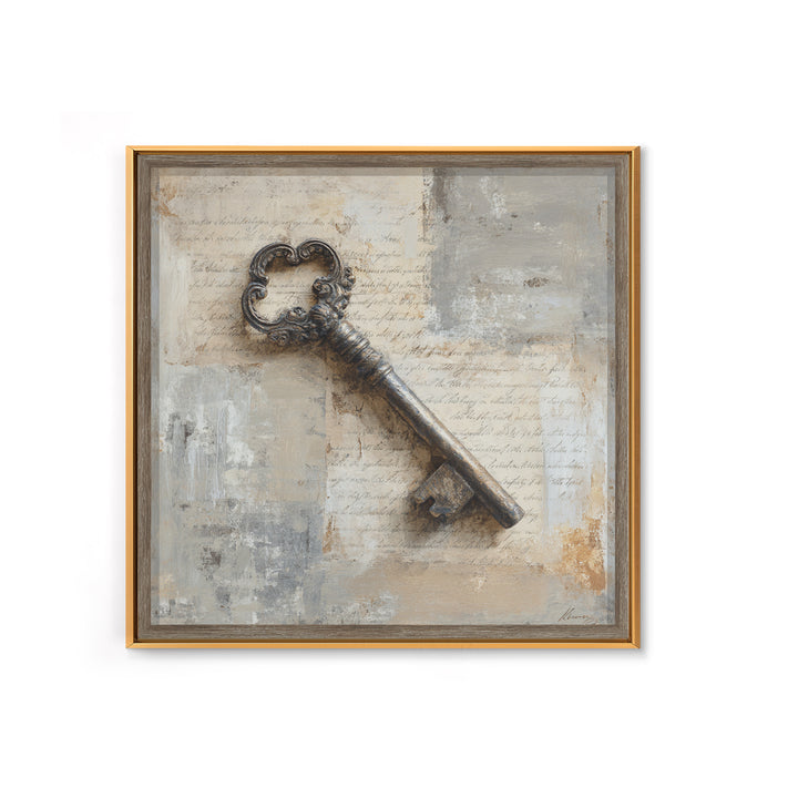 Antique Key and Handwritten Canvas Print, Bed and Breakfast Art, Statement Artwork, Living Room Decor, Fine Art Print, BAB-1x1-9