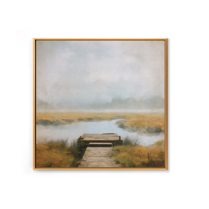 Quiet Lake Dock at Early Morning Canvas Print, Bed and Breakfast Art, Modern Decor, Living Room Decor, Fine Art, BAB-1x1-94