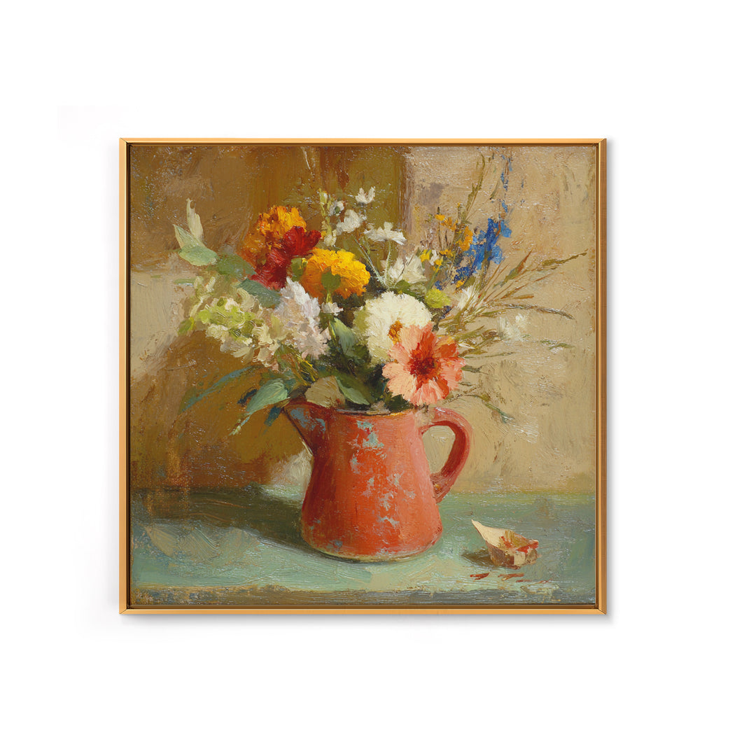 Country Wildflowers in a Chipped Ceramic Pitcher Canvas Print, Bed and Breakfast Art, Digital Art, Living Room Decor, Fine Art, BAB-1x1-97
