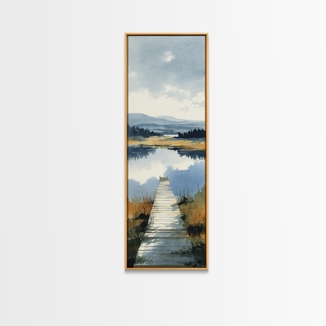 Quiet Lake Dock at Early Morning Canvas Print, Bed and Breakfast Art, Trendy Wall Art, Living Room Decor, Fine Art, BAB-1x3-10