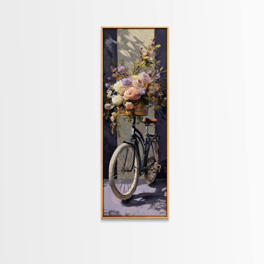 Old Bicycle with Flowers in Basket Canvas Print, Bed and Breakfast Art, Dopamine Decor, Living Room Decor, Fine Art, BAB-1x3-11