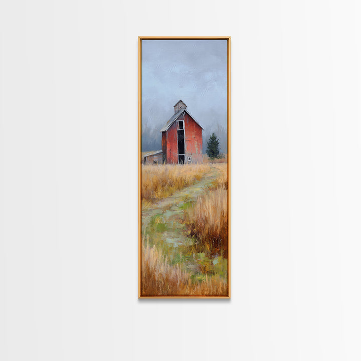 Old Farmhouse Landscape Framed Canvas Print, Bed and Breakfast Art, Wood Wall Art, Living Room Decor, Oil Painting, BAB-1x3-19
