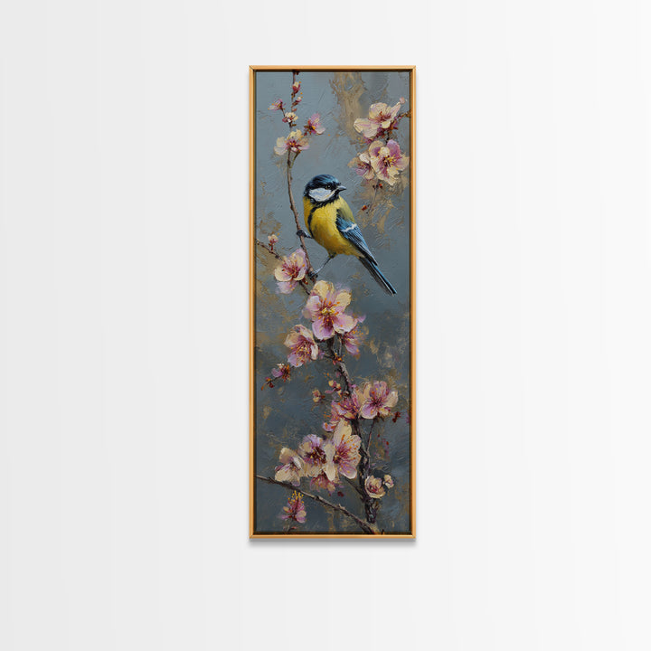 Small Bird on a Flowering Branch Canvas Print, Bed and Breakfast Art, Folk Art, Living Room Decor, Watercolor Art, BAB-1x3-2
