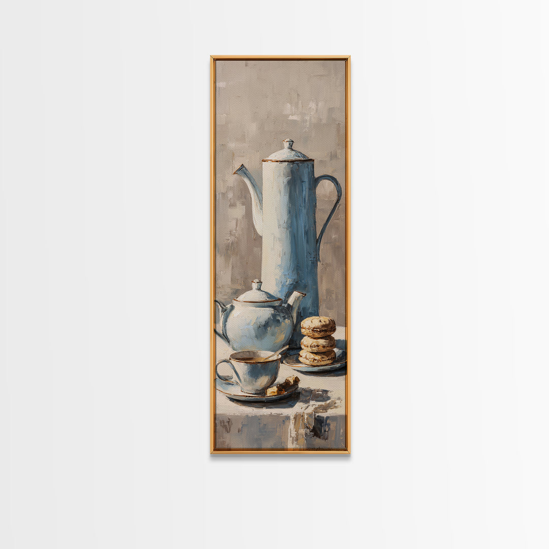 Porcelain Teapot and Scones Framed Canvas Print, Bed and Breakfast Art, Wall Decor, Living Room Decor, Fine Art, BAB-1x3-24