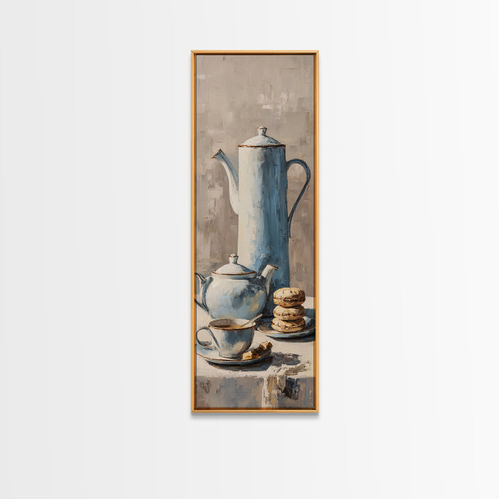 Porcelain Teapot and Scones Framed Canvas Print, Bed and Breakfast Art, Wall Decor, Living Room Decor, Fine Art, BAB-1x3-24