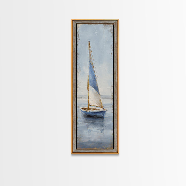 Coastal Inn Sailboat at Sunrise Framed Canvas Print, Bed and Breakfast Art, Textured Painting, Living Room Decor, Fine Art, BAB-1x3-29