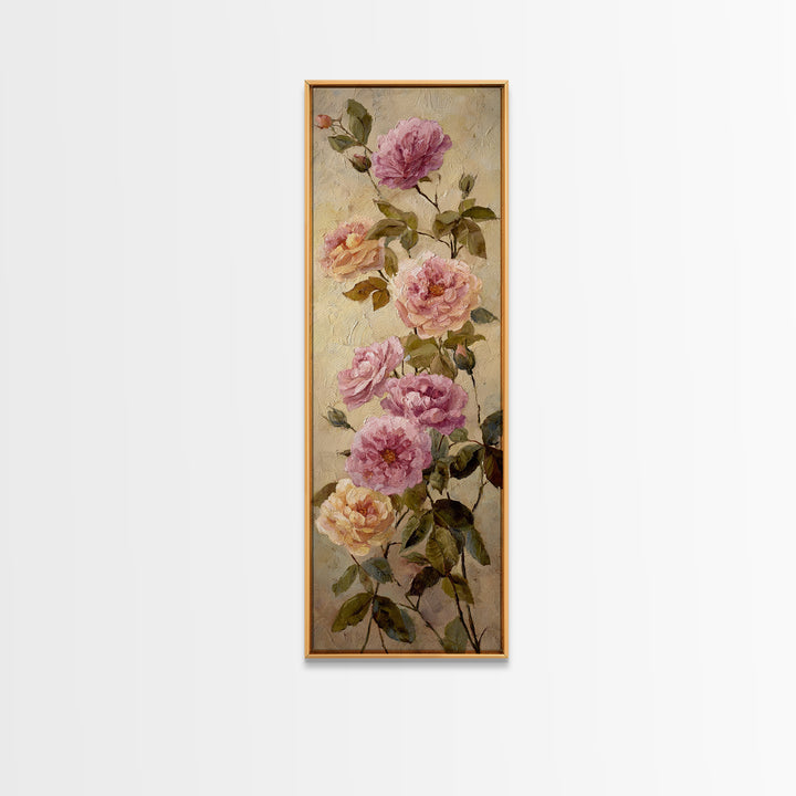 Garden Roses in Romantic Oil Paint Canvas Print, Bed and Breakfast Art, Bed, Living Room Decor, Oil Painting, BAB-1x3-33