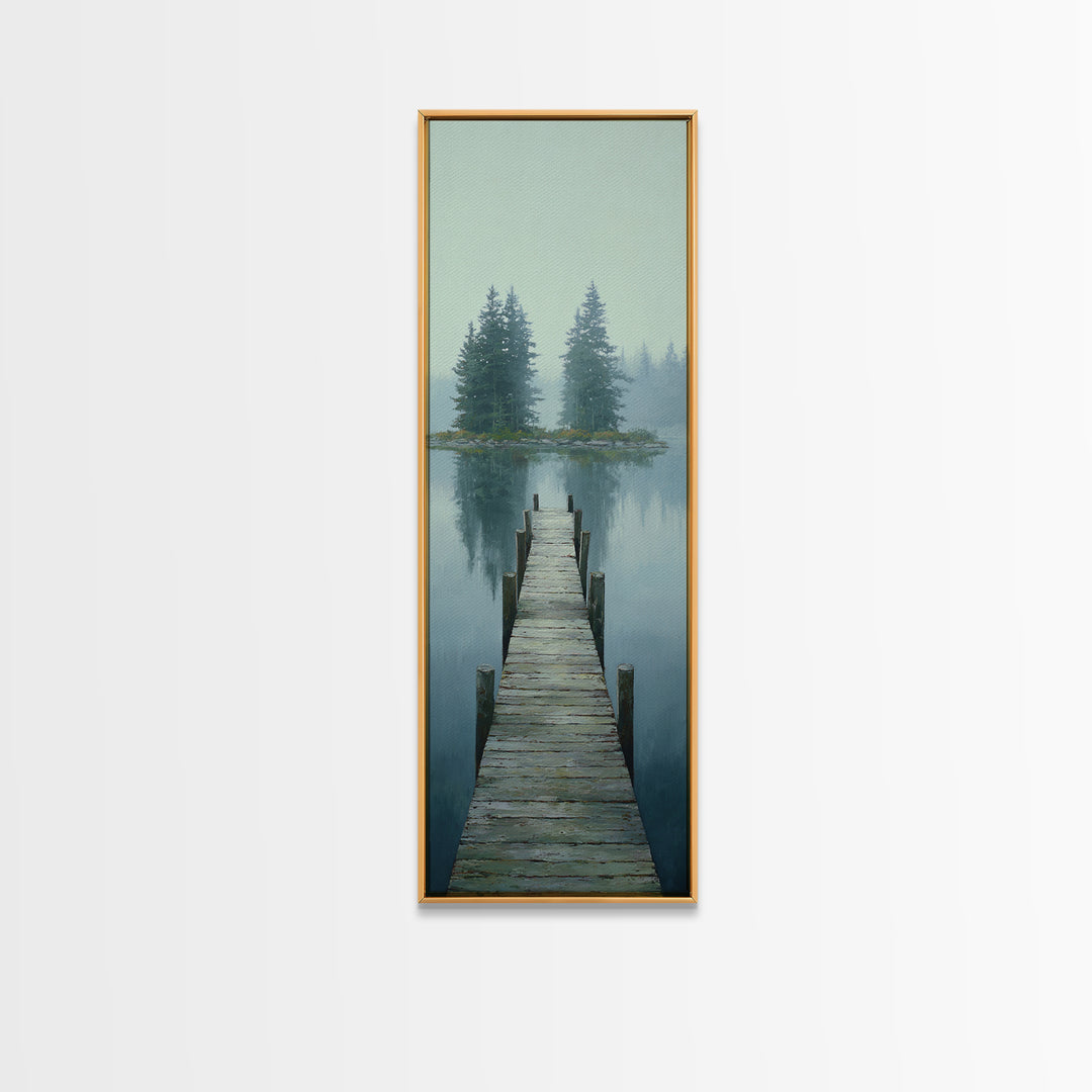 Quiet Lake Dock at Early Morning Canvas Print, Bed and Breakfast Art, Rustic Home Decor, Living Room Decor, Digital Art, BAB-1x3-34
