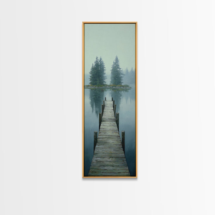 Quiet Lake Dock at Early Morning Canvas Print, Bed and Breakfast Art, Rustic Home Decor, Living Room Decor, Digital Art, BAB-1x3-34