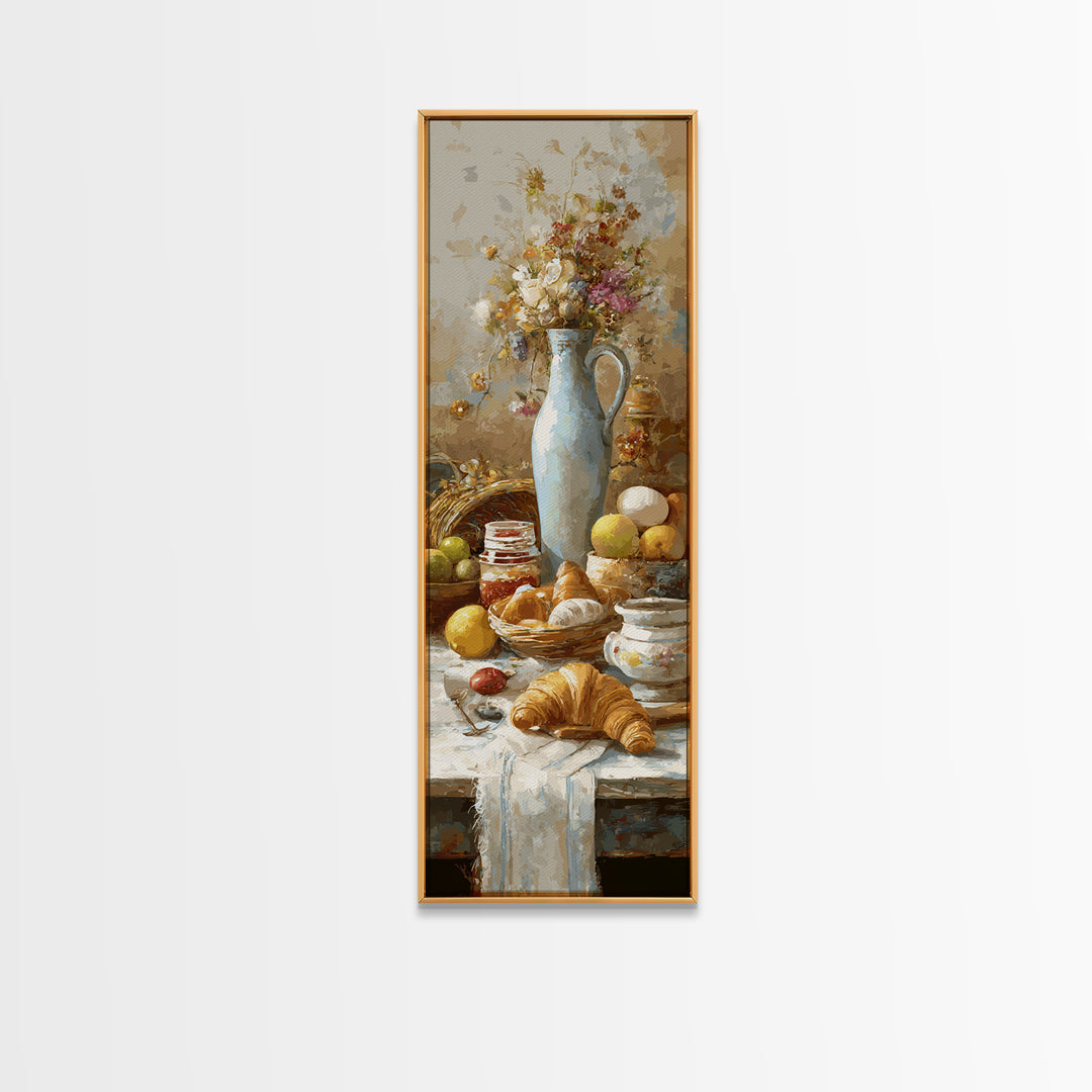 Fresh Croissants and Jam on a Linen Canvas Print, Bed and Breakfast Art, Gallery Decor, Living Room Decor, Fine Art, BAB-1x3-38