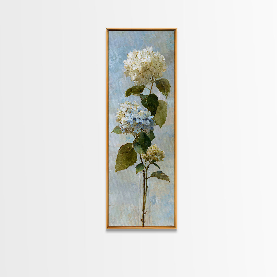 Sunlit Hydrangeas on a Windowsill Framed Canvas Print, Bed and Breakfast Art, Modern Decor, Living Room Decor, Fine Art, BAB-1x3-46