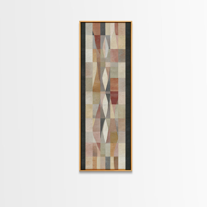 Quilt Pattern Folk Art Composition Framed Canvas Print, Bed and Breakfast Art, Bedroom Wall Art, Living Room Decor, Fine Art, BAB-1x3-47
