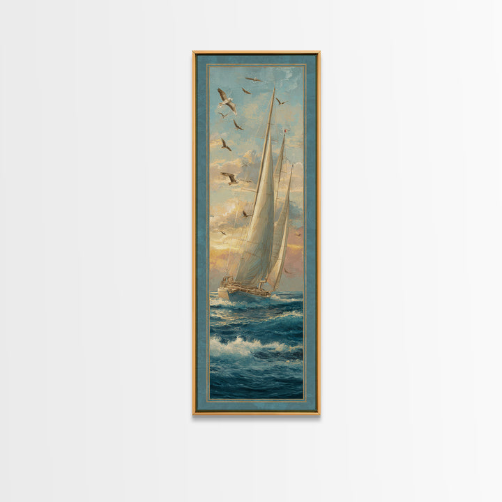 Coastal Inn Sailboat at Sunrise Canvas Print, Bed and Breakfast Art, Fine Art Print, Living Room Decor, Fine Art, BAB-1x3-5