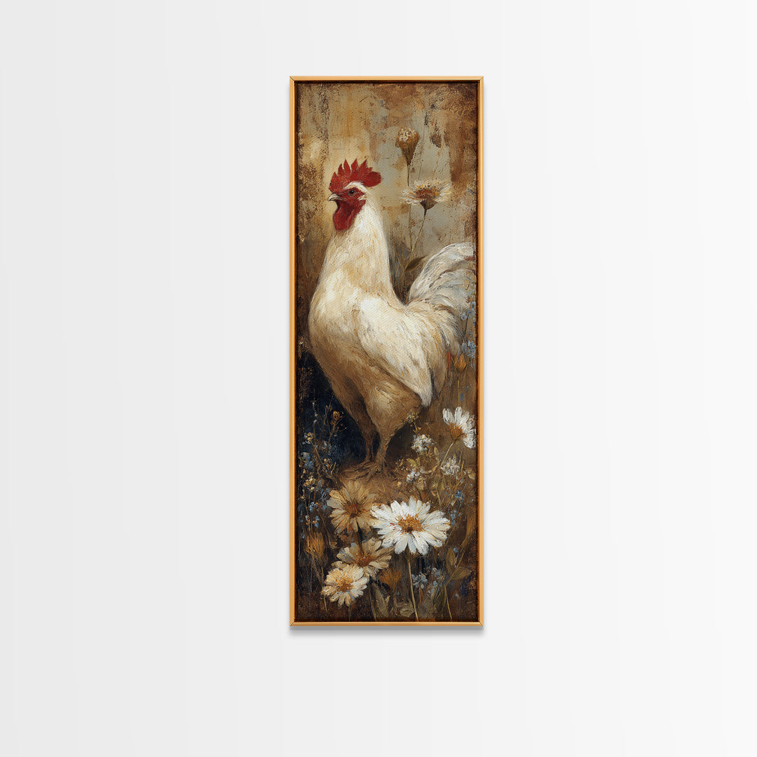 Rooster and Wildflower Country Portrait Canvas Print, Bed and Breakfast Art, Farmhouse Wall Decor, Living Room Decor, Fine Art, BAB-1x3-55