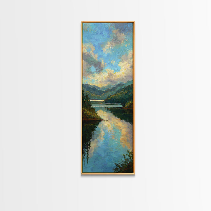 Quiet Lake Dock at Early Morning Canvas Print, Bed and Breakfast Art, Rustic Home Decor, Living Room Decor, Digital Art, BAB-1x3-58