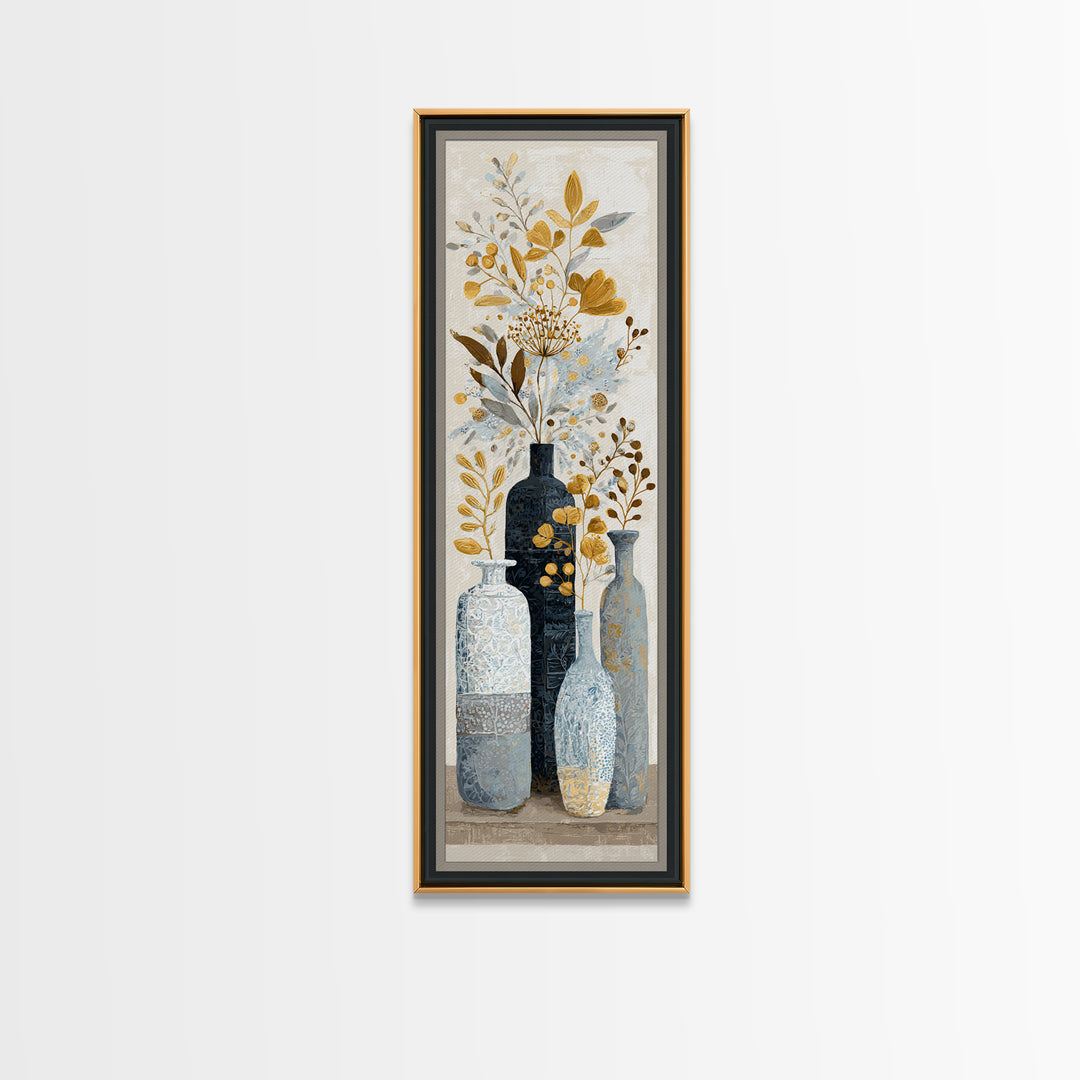 Quilt Pattern Folk Art Composition Framed Canvas Print, Bed and Breakfast Art, Gallery Decor, Living Room Decor, Fine Art, BAB-1x3-71