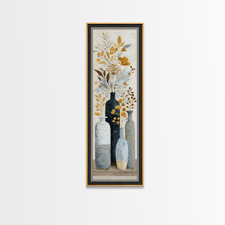 Quilt Pattern Folk Art Composition Framed Canvas Print, Bed and Breakfast Art, Gallery Decor, Living Room Decor, Fine Art, BAB-1x3-71