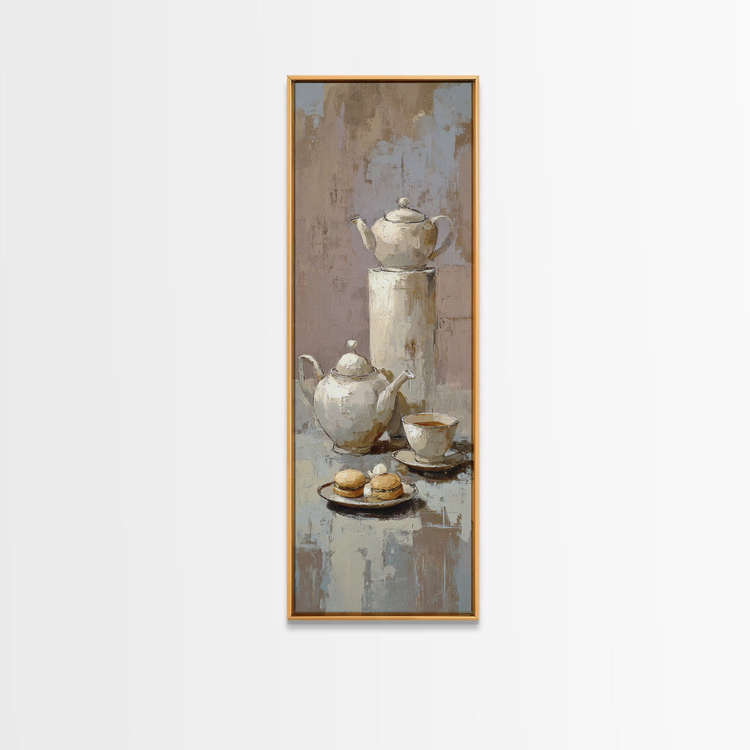 Porcelain Teapot and Scones Canvas Print, Bed and Breakfast Art, Bedroom Wall Decor, Living Room Decor, Fine Art, BAB-1x3-72
