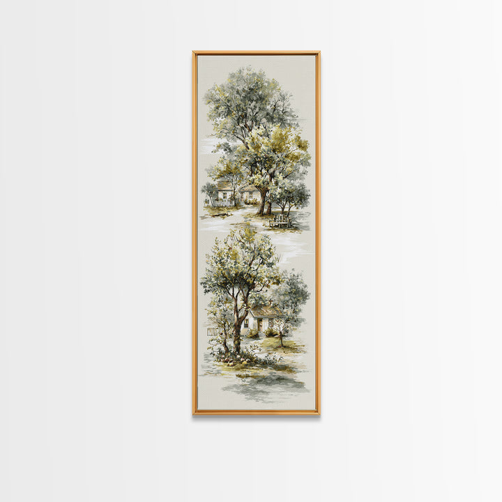 Apple Orchard Scene Canvas Print, Bed and Breakfast Art, Wood Wall Art, Living Room Decor, Fine Art, Farmhouse Wall Art, BAB-1x3-73