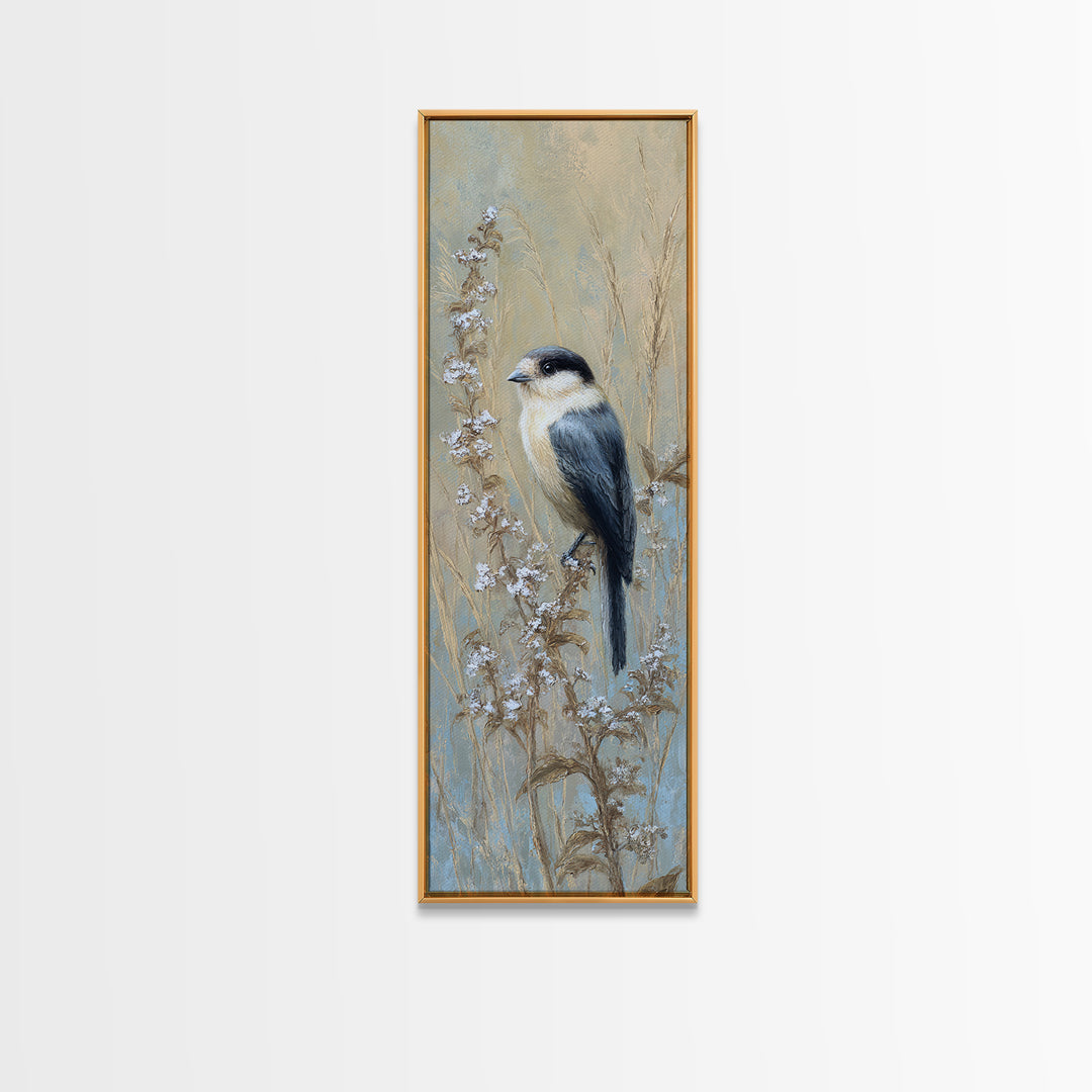 Small Bird on a Flowering Branch Framed Canvas Print, Bed and Breakfast Art, Fine Art Print, Living Room Decor, Watercolor Art, BAB-1x3-74