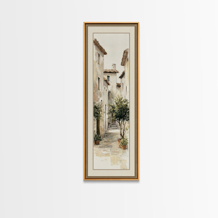 Soft Watercolor Village Street at Dawn Canvas Print, Bed and Breakfast Art, Folk Art, Living Room Decor, Fine Art, BAB-1x3-89
