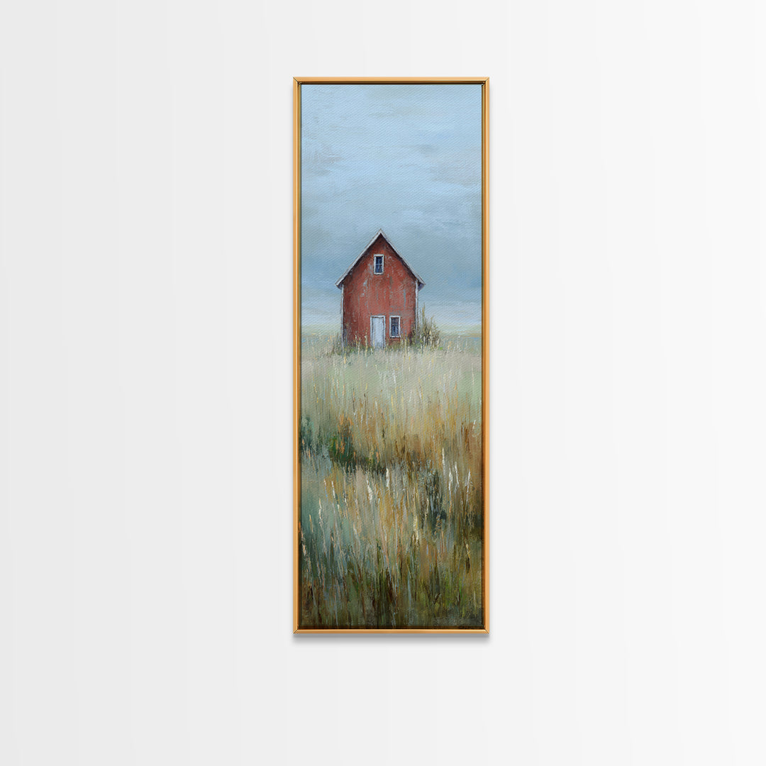 Old Farmhouse Landscape Framed Canvas Print, Bed and Breakfast Art, Boho Decor, Living Room Decor, Fine Art, BAB-1x3-91