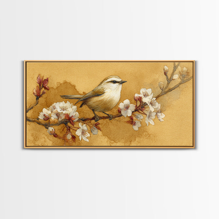 Small Bird on a Flowering Branch Canvas Print, Bed and Breakfast Art, Contemporary Art, Living Room Decor, Bedroom Wall Art, BAB-2x1-10