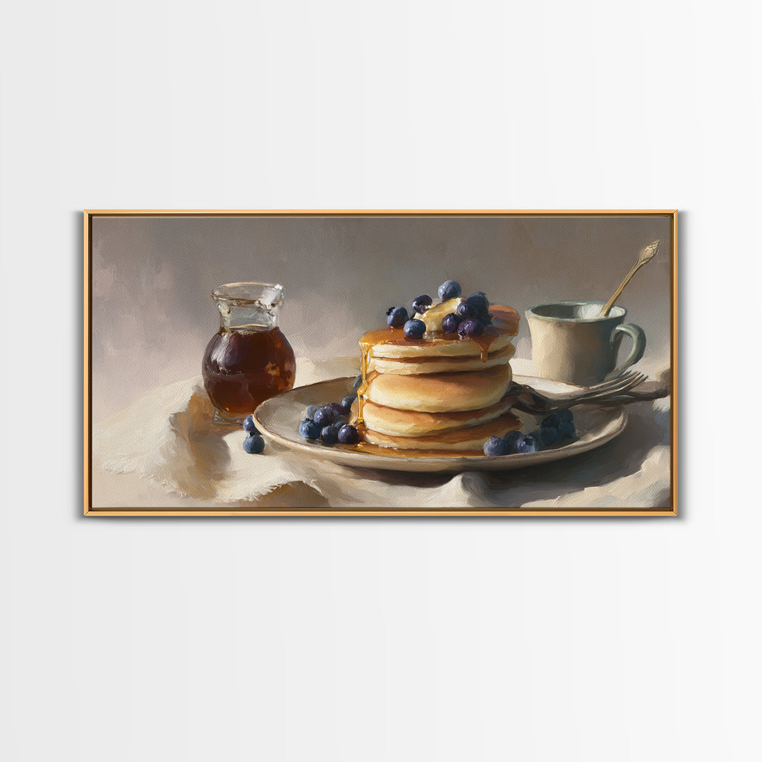 Blueberry Pancakes Still Life Framed Canvas Print, Bed and Breakfast Art, Contemporary Art, Living Room Decor, Fine Art, BAB-2x1-28