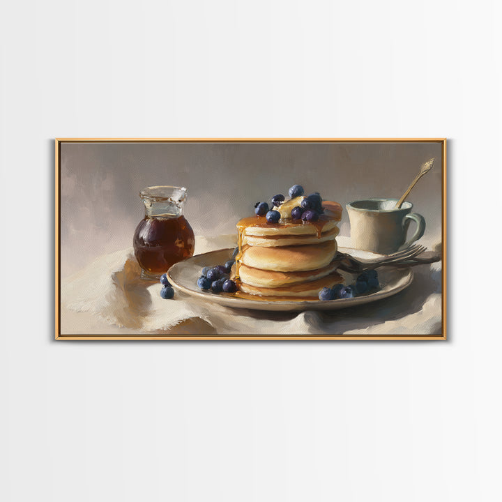 Blueberry Pancakes Still Life Framed Canvas Print, Bed and Breakfast Art, Contemporary Art, Living Room Decor, Fine Art, BAB-2x1-28