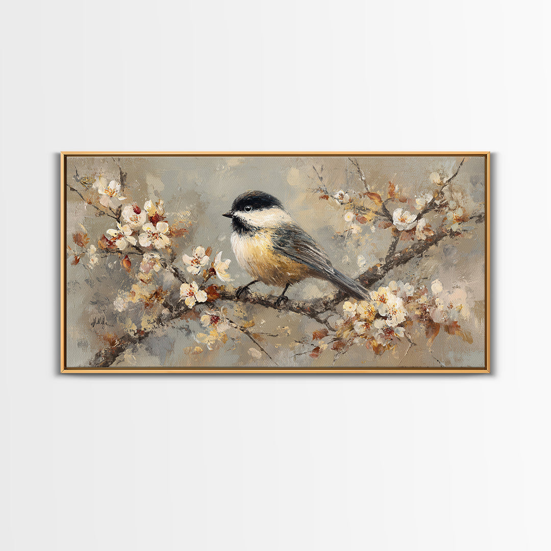 Small Bird on a Flowering Branch Canvas Print, Bed and Breakfast Art, Contemporary Art, Living Room Decor, Bedroom Wall Art, BAB-2x1-34