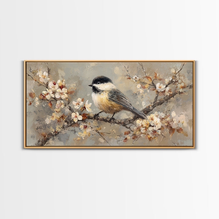 Small Bird on a Flowering Branch Canvas Print, Bed and Breakfast Art, Contemporary Art, Living Room Decor, Bedroom Wall Art, BAB-2x1-34