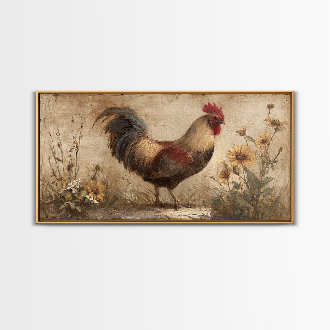 Rooster and Wildflower Country Portrait Canvas Print, Bed and Breakfast Art, Digital Art, Living Room Decor, Fine Art, BAB-2x1-39