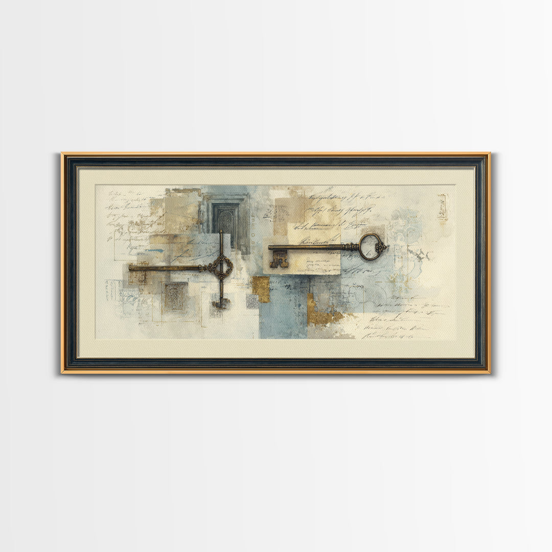 Antique Key and Handwritten Canvas Print, Bed and Breakfast Art, Printable Wall Art, Living Room Decor, Fine Art Print, BAB-2x1-5