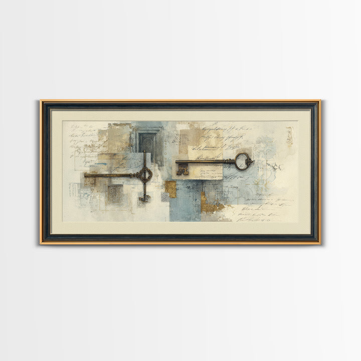 Antique Key and Handwritten Canvas Print, Bed and Breakfast Art, Printable Wall Art, Living Room Decor, Fine Art Print, BAB-2x1-5