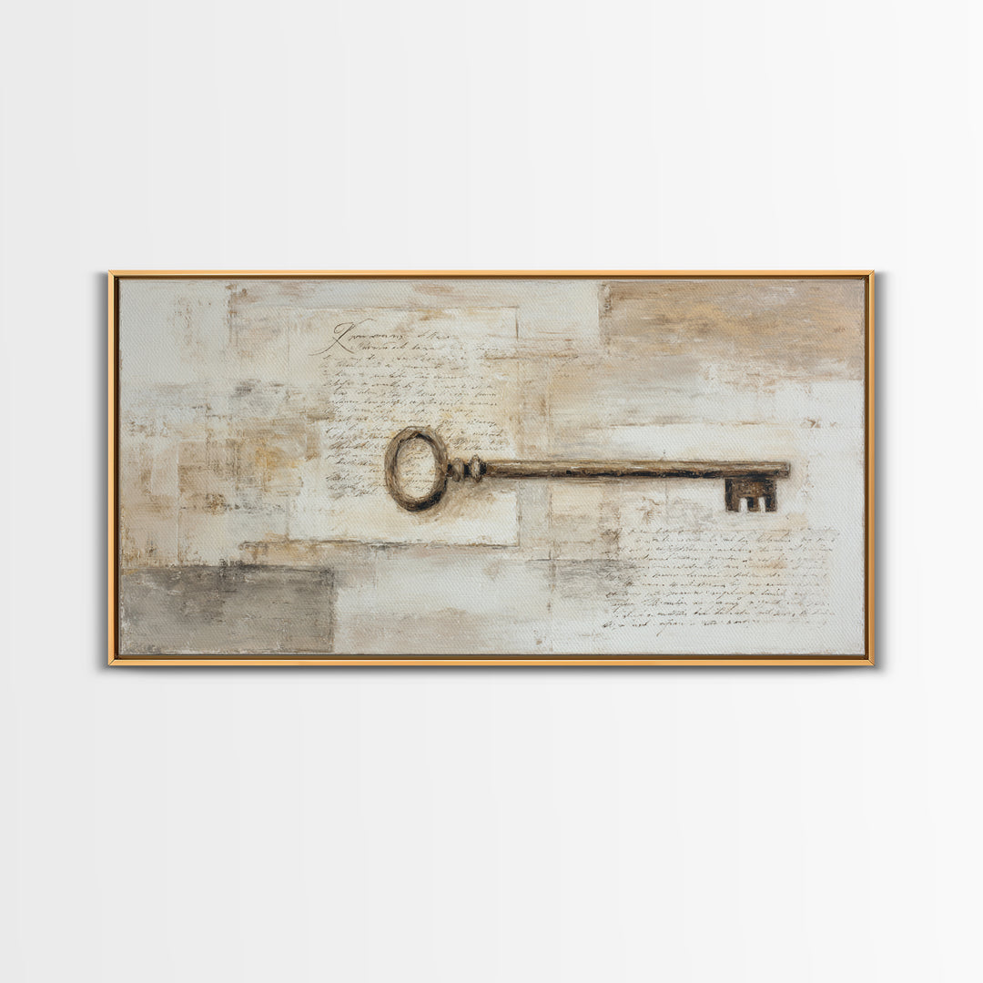 Antique Key and Handwritten Letter Arrangement Without Canvas Print, Bed and Breakfast Art, Farmhouse Decor, Living Room Decor, BAB-2x1-53